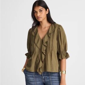 Madewell Madewell Pintuck Ruffle Puff Sleeve Top